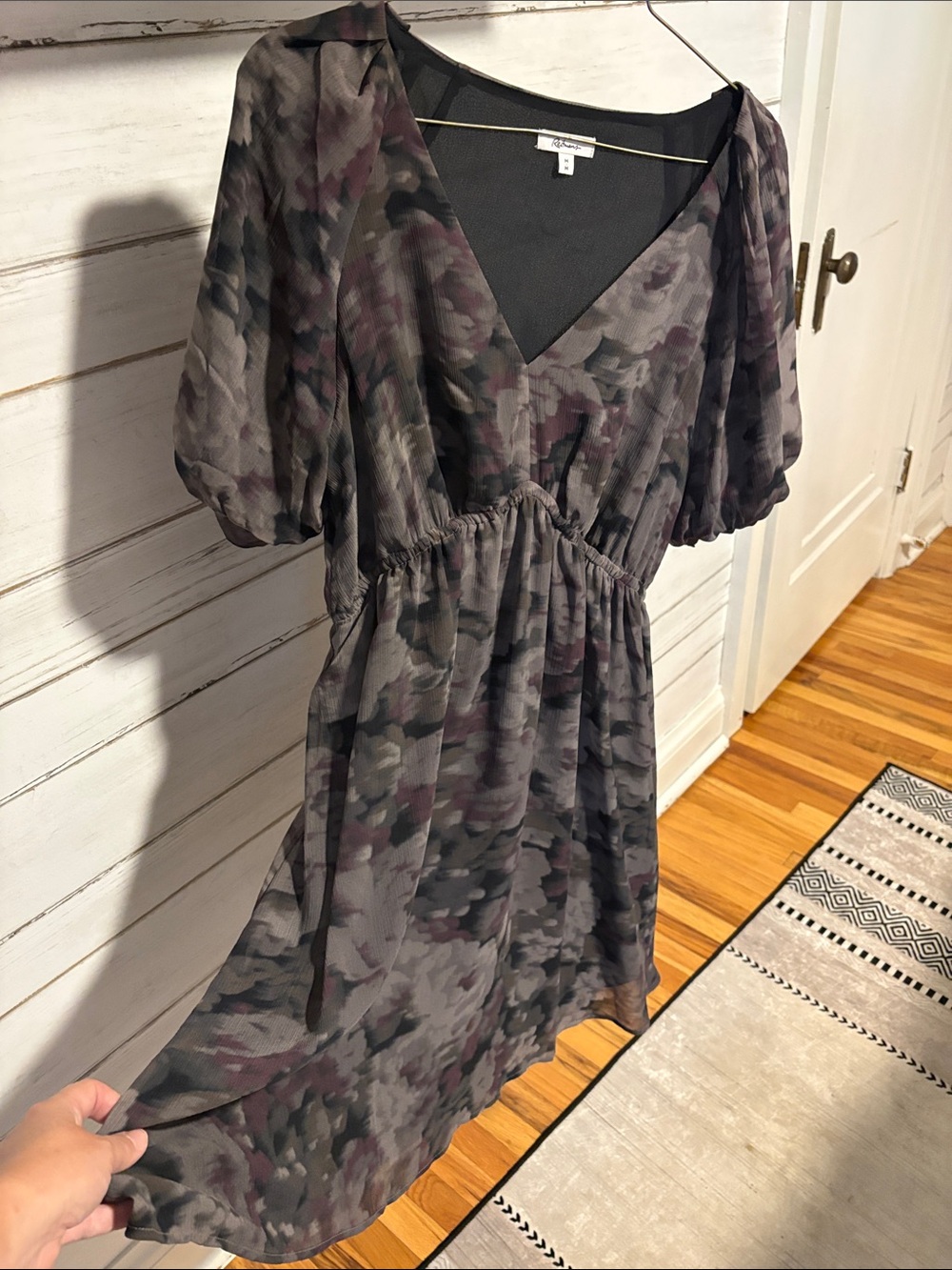 a new day Charcoal Plum Floral V-Neck Midi Dress